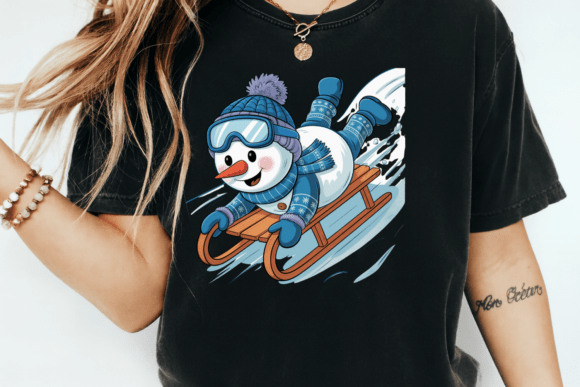 Charming Winter Design: The Cute Snowman Sledding PNG