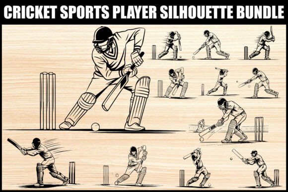Cricket Player Silhouette Bundle: Dynamic Action for Designers