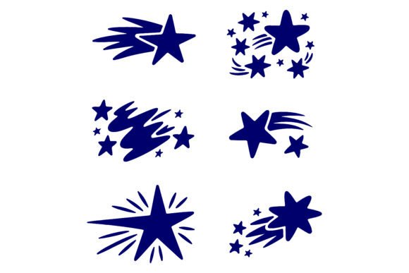 Dynamic Dark Blue Stars: The Shooting Star Silhouette Set
