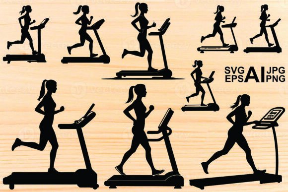 Dynamic Fitness Graphics: Woman on Treadmill Silhouette Vector