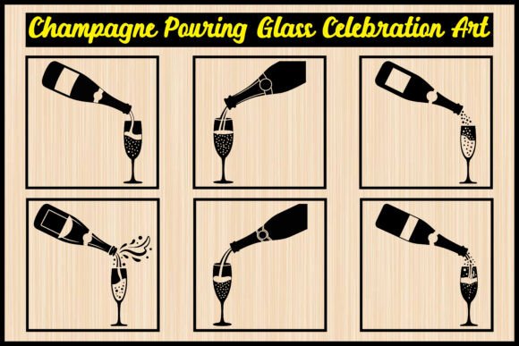 Elegant Motion: The Pouring Champagne Glass Silhouette Set