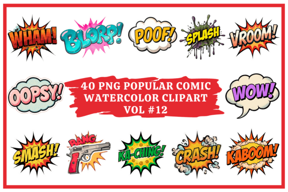 Explosive Comic Energy: Watercolor Clipart Vol. #12