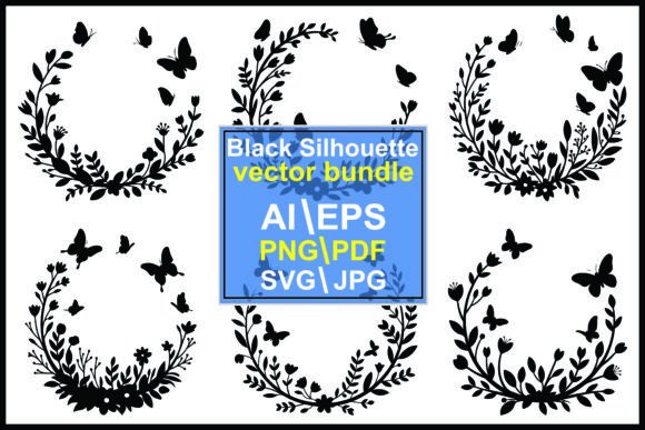 Floral Wreaths Butterflies Silhouette: Nature-Inspired Design Assets