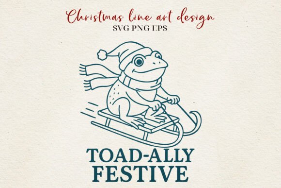 Funny Frog Christmas Line Art: Festive & Playful Design