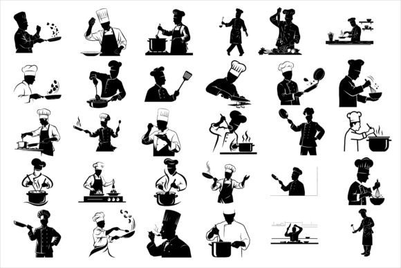 High-quality Chef Cooking Silhouettes for Creative Projects