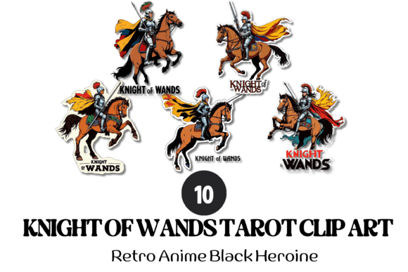 Knight of Wands Tarot Clip Art: Fire & Retro Anime Style