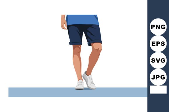 Male Legs Walking in Casual Blue Shorts: A Dynamic Design Asset