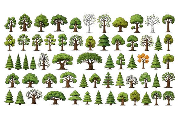Unlocking Creativity: The Cartoon Trees in Various Shapes Set