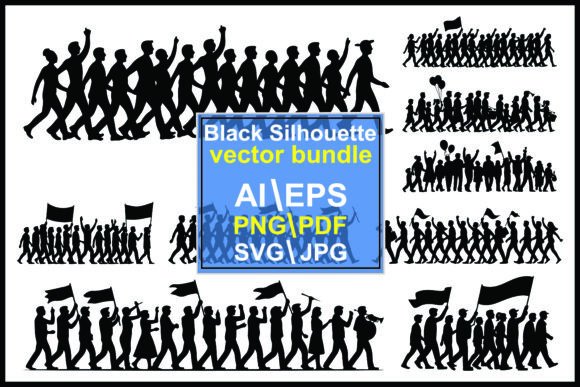Visual Power: Silhouettes People Marching Flags Balloo